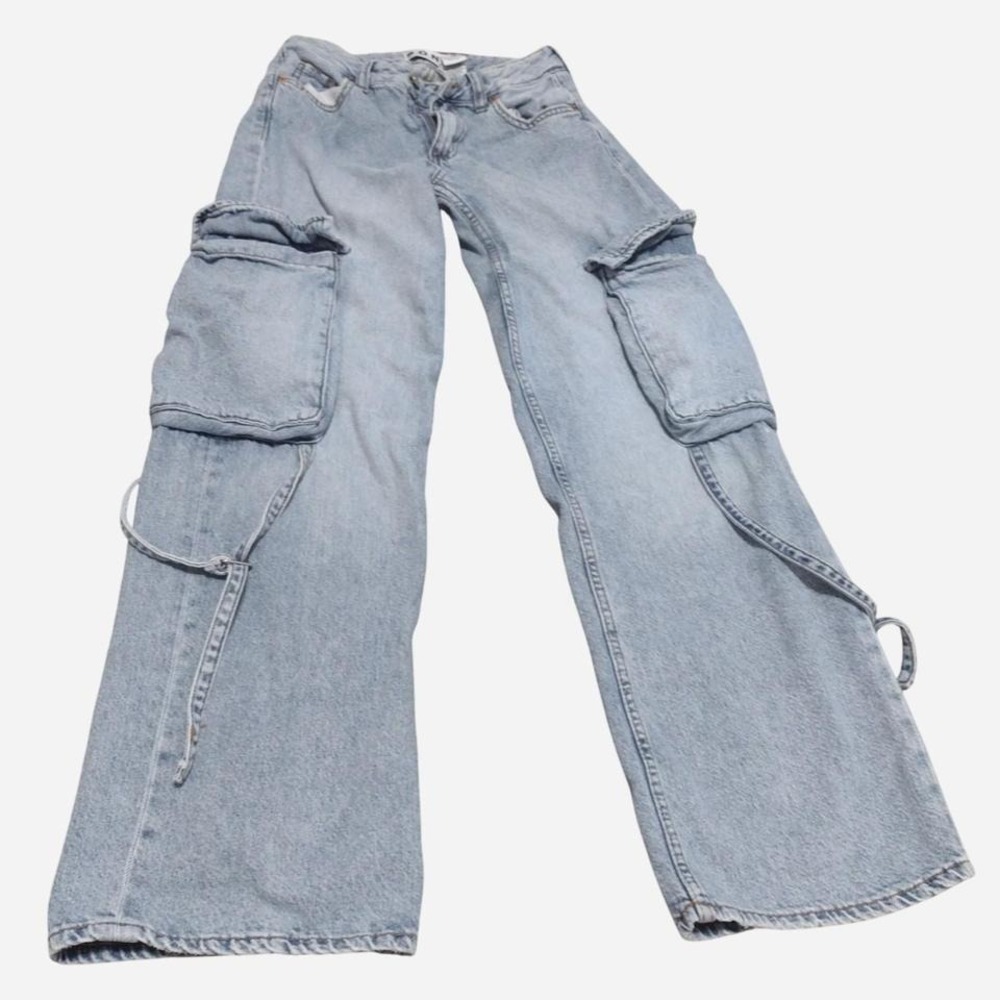 S.O.N.G sz 0 24 Light wash cotton‎ cargo pants - Picture 2 of 6